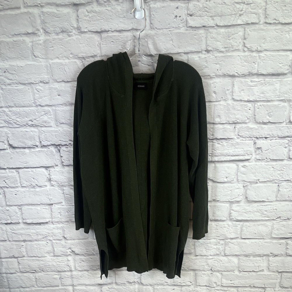 Cyrus Green Open Front Waffle Knit Hooded Cardigan Size 2X Preppy Fairygrunge
